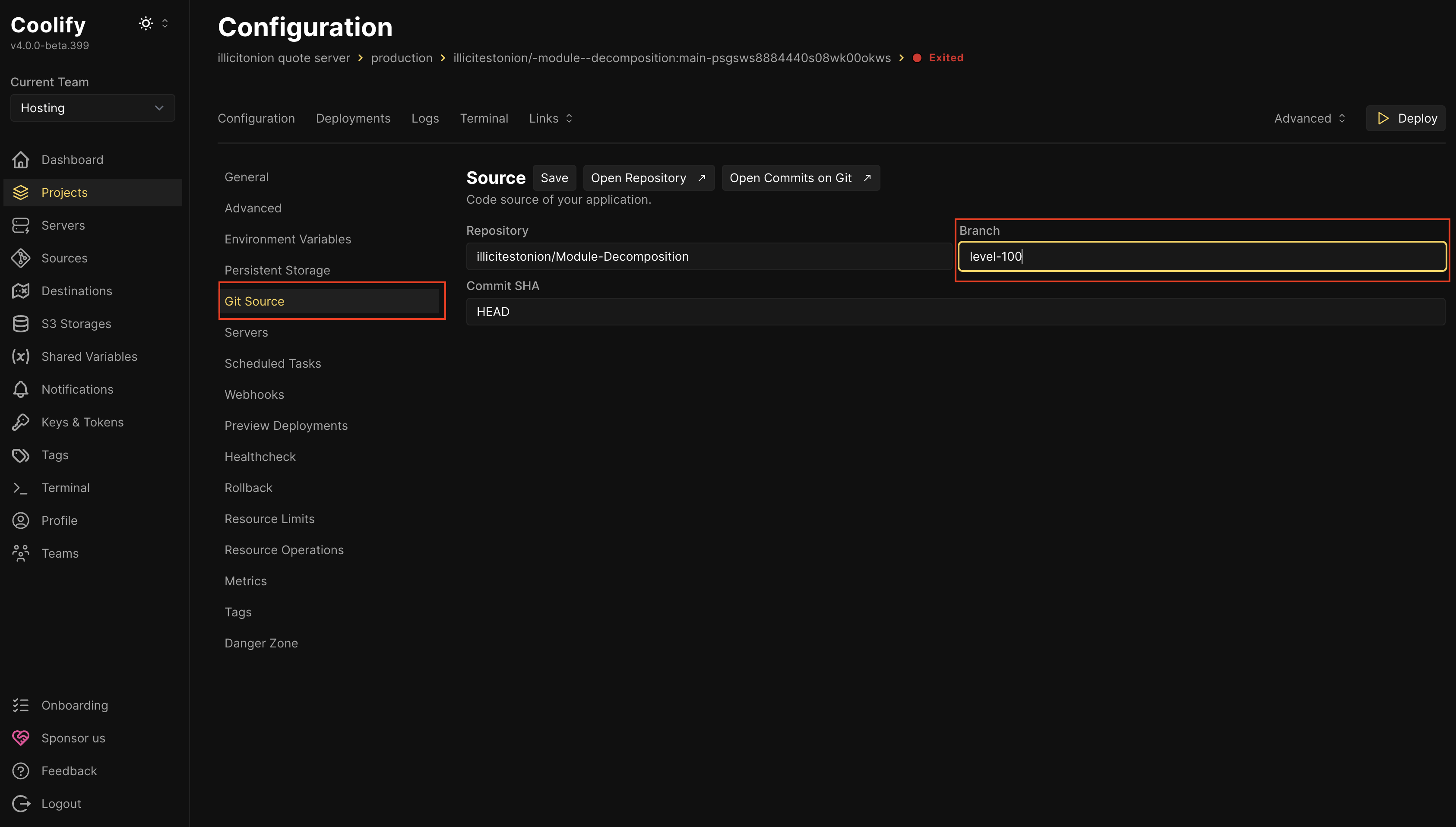 Configure git branch