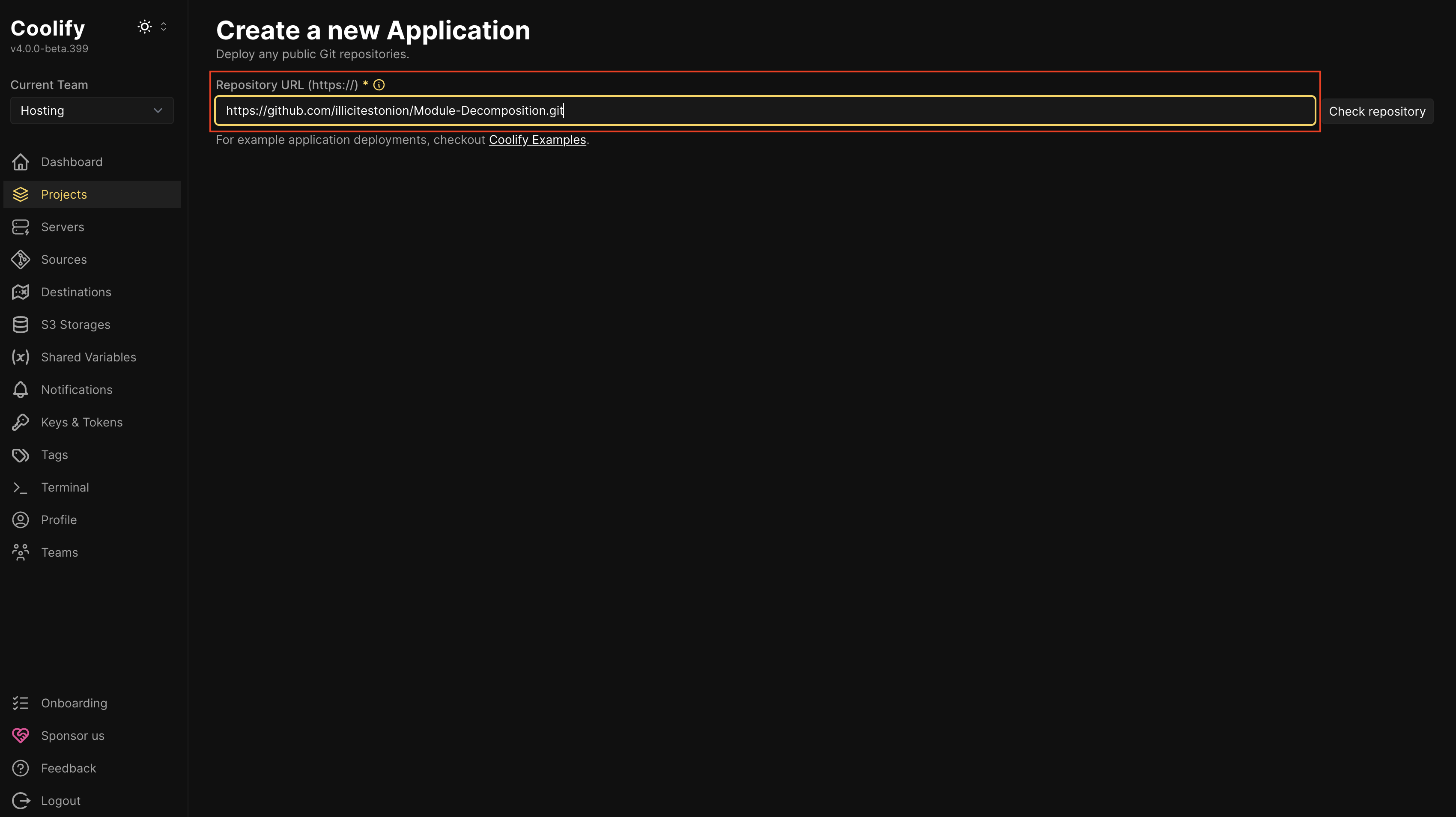 Paste into Repository URL
