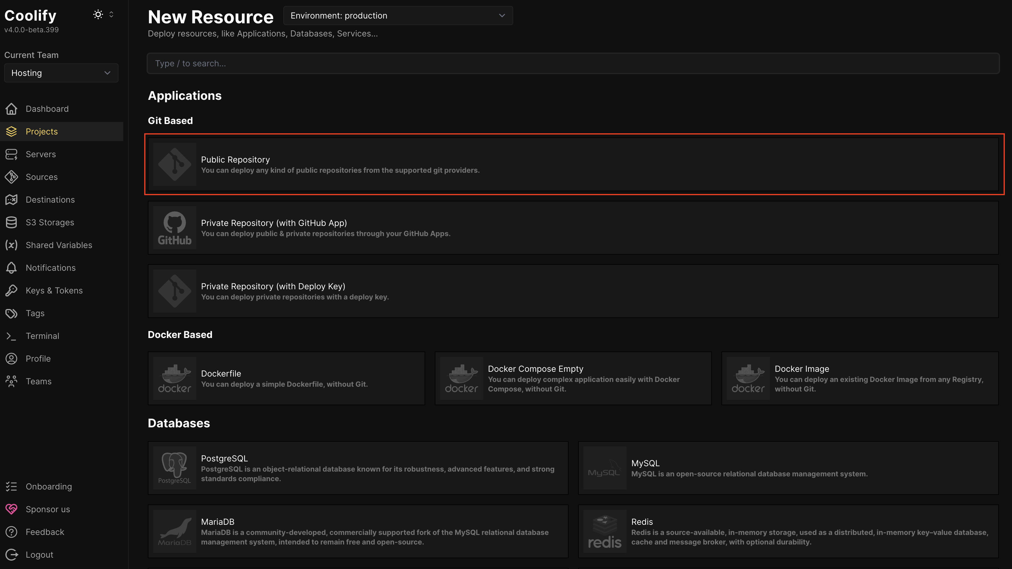 Click “Public Repository”