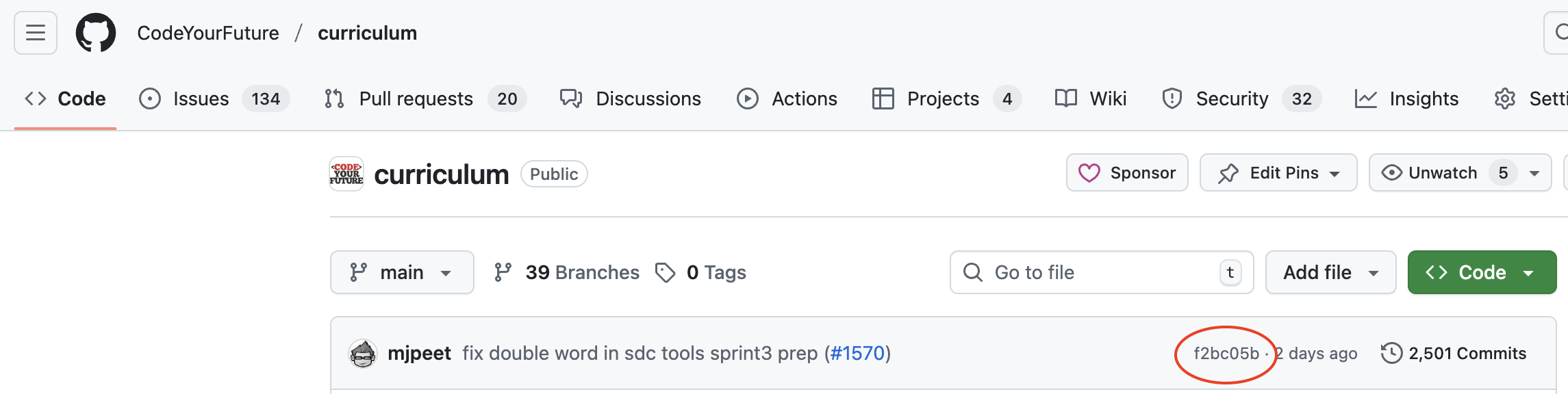 Finding a git sha in the GitHub UI