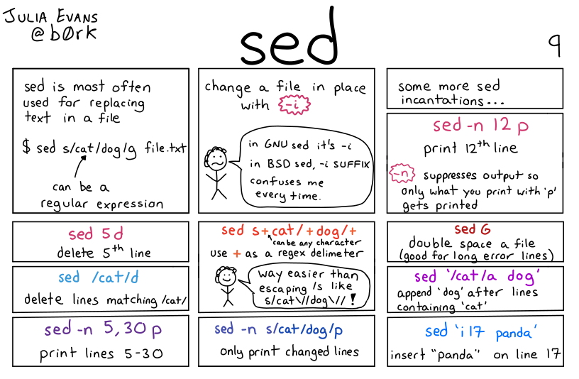 Julia Evans&rsquo; comic about sed